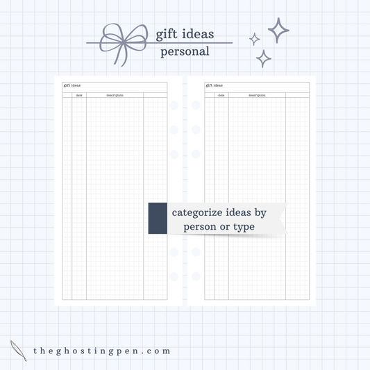 gift ideas log - grids